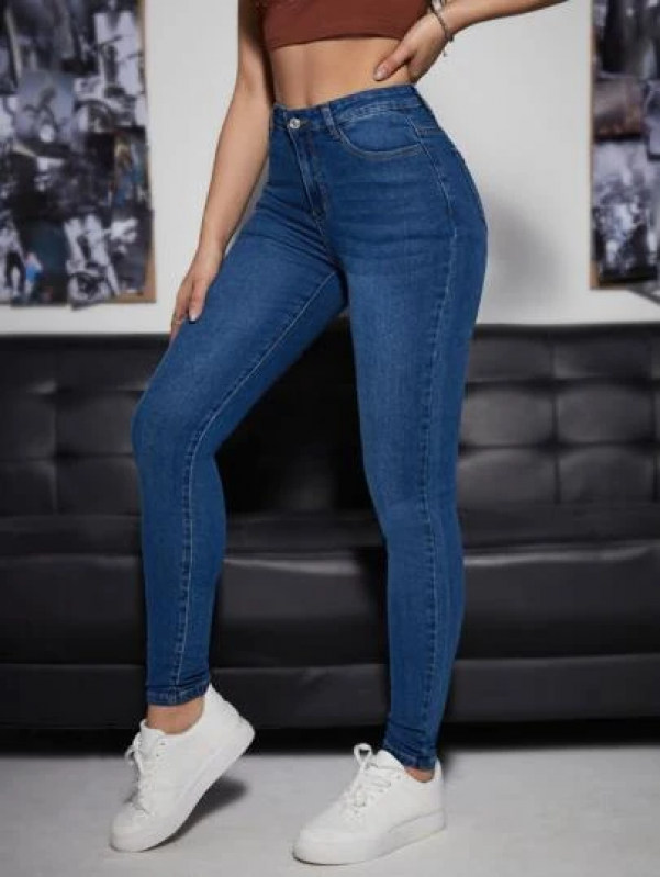 Calça Jeans Feminina Cintura Alta FLORIANOPOLIS - Calça Jeans Escura Feminina