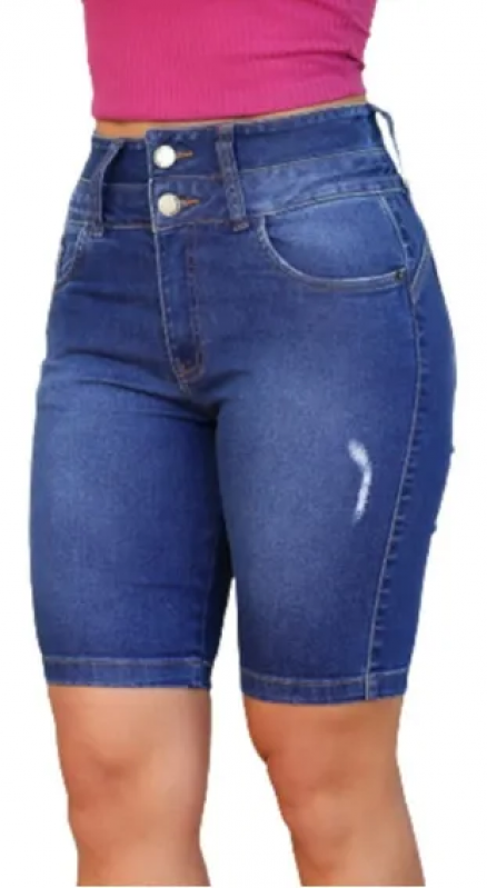 Short Jeans Feminino Cintura Alta Por do Sol - Short Jeans com Lycra
