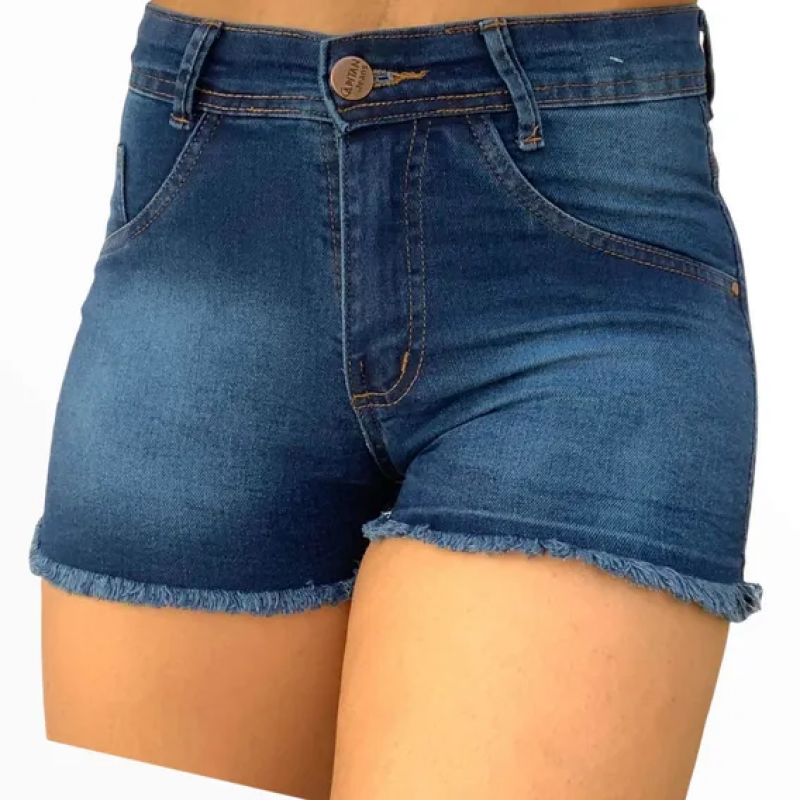 Short Jeans Lycra Valor Baldim - Short Jeans Feminino Branco