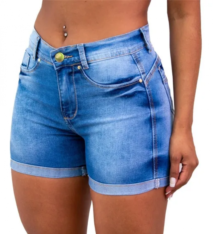 Short Jeans Lycra Mato Grosso - Short Jeans Feminino Branco